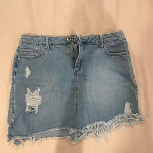 Tractr Light Blue Distressed Mini Skirt